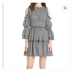 Maje womens Sz 1 USA small black white striped Radise tiered mini dress